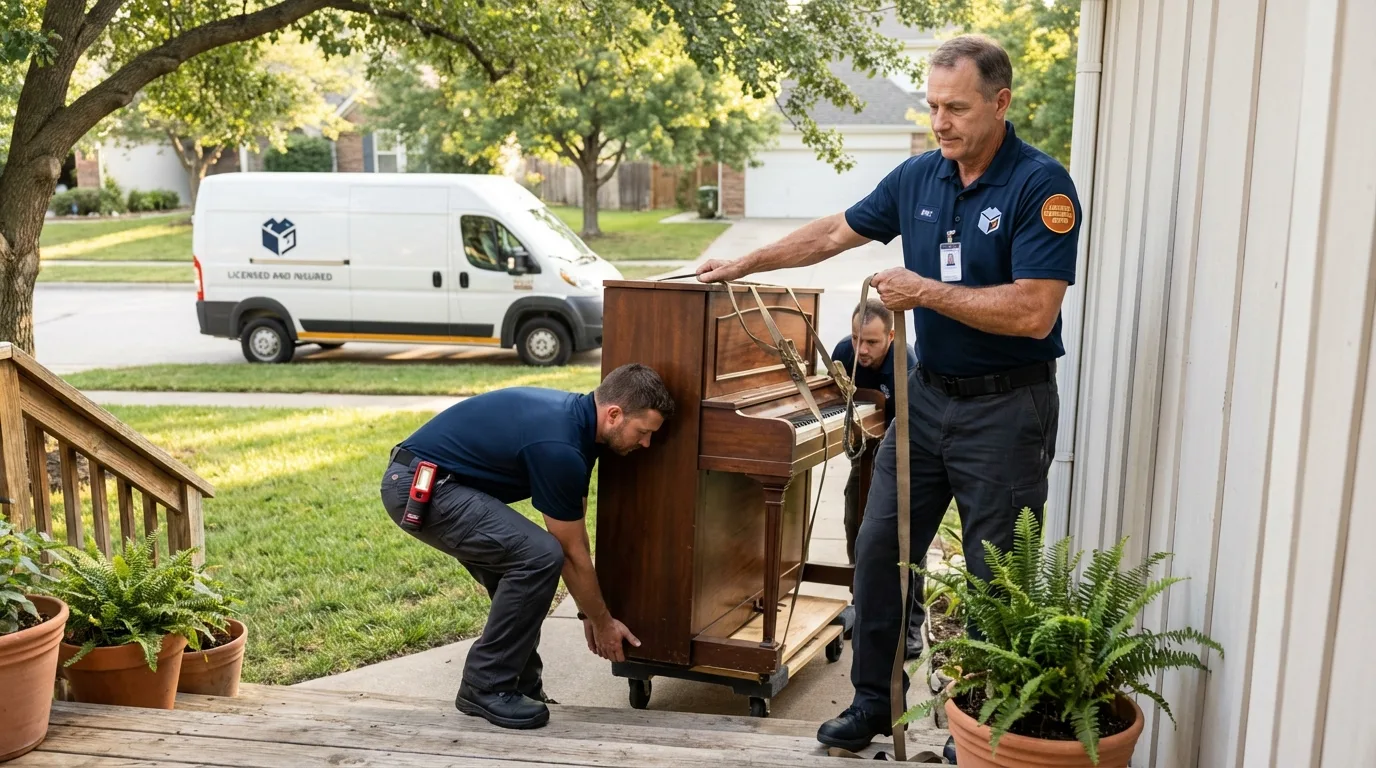 Licensed piano movers securing grand piano in Macedonia, OH