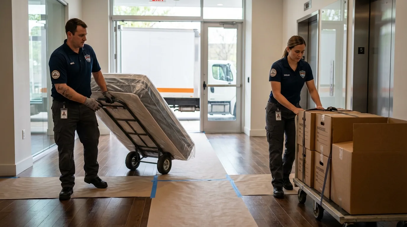 Professional apartment movers loading elevator in Macedonia, OH