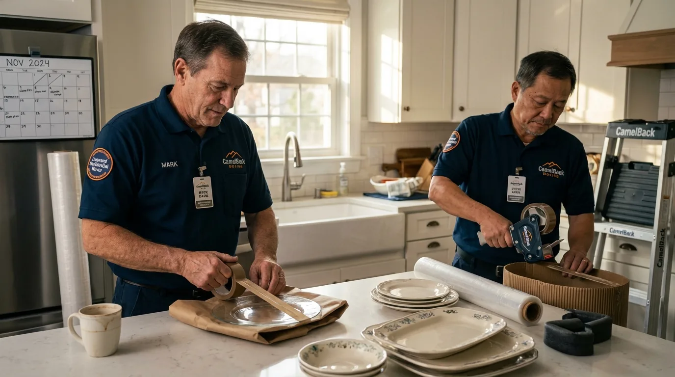 Professional crew packing kitchen dishware in Macedonia, OH